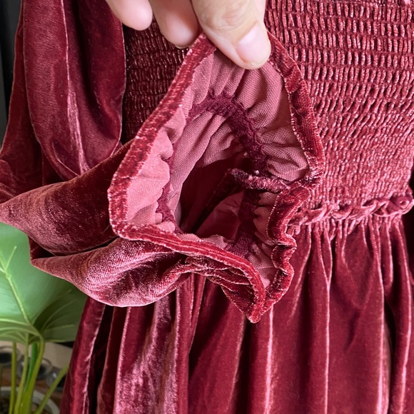 Free People Velvet Smocked Tunic Dress Wine Red Size S Dark Academia - Picture 8 of 14